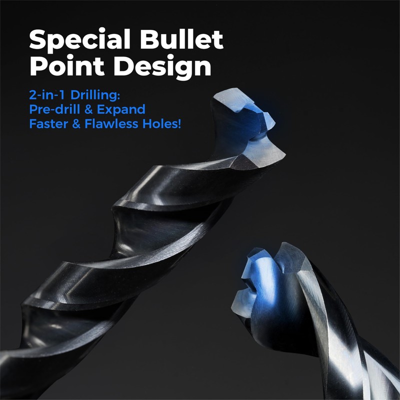 toolant 3/8" Cobalt Drill Bit Set(Pro) Titanium Aluminum Nitride Coated