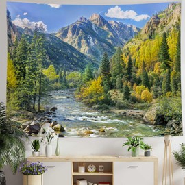 Kanuyee Mountain Tapestry Nature Landscape Wall Tapestry for Bedroom Mountain River Tapestry Aesthetic Living Room Decor Nature 70×90 Inches