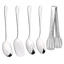 TPTGIAR 4 PCS Serving Spoon Set, Stainless Steel Serving Spoons Large, Serving Spoons Set with a 3-Wire Clip, Long Handle Table Spoons for Serving Kitchen Cooking Restaurant Banquet