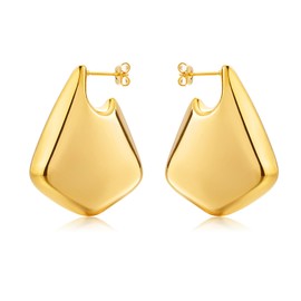 Chunky Big Fin Drop Earrings for Women 14k Gold Plated Statement Earrings Geometric earrings Chunky Gold Hoop Earrings Hypoallergenic Lightweight Earrings Teardrop Earring Trendy Jewelry Gifts (Gold)