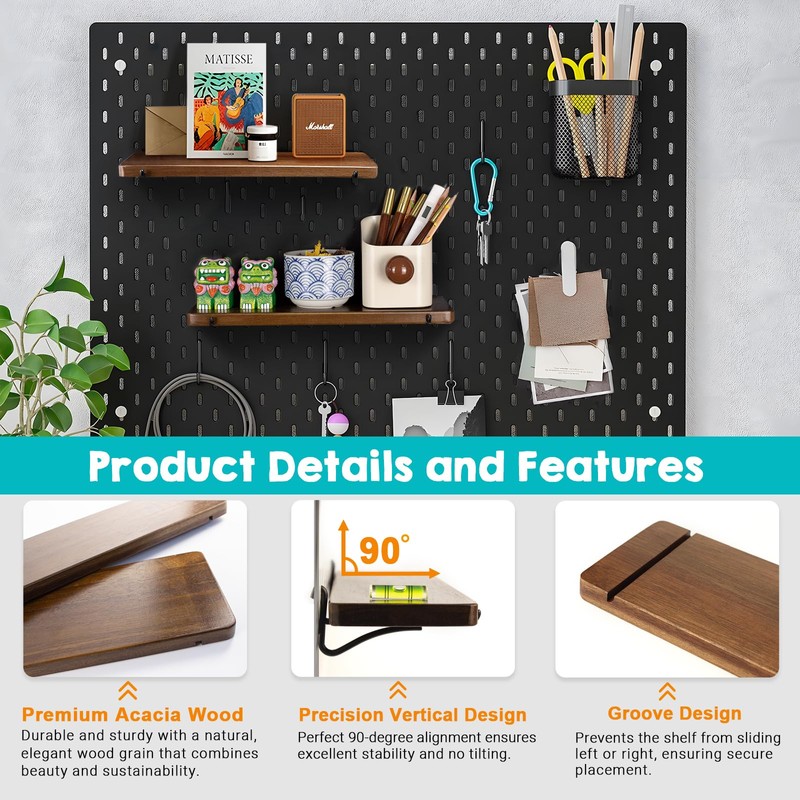 SEMPOMA 2 Pack Walnut Color Pegboard Shelf, Pegboard Accessories, Wooden