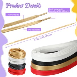 MTLEE 4 Pairs 80s 90s Gold Flat PU Leather Shoe Laces Waterproof Wide Long Laces Black Red White for Sneakers Boots