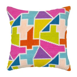 Howie's Needlepoint Needlepoint Kits for Adults, Pillow Front Cross Stitch Kit with Embroidery Pattern on Canvas, Yarn, 2 Needles and Instruction, 16 x 16inch(Bright Puzzle)