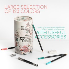 RAGI 123-Piece Set of Colouring Pencils - 120 Colours Colouring Pencils with Soft Core - Painting, Drawing, Colouring - for Adults and Children - Colouring Pencils in Cardboard Tube