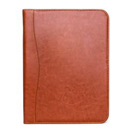CMY Zippered Padfolio PU Leather Portfolio Case, 2 Colors Executive Business Conference Folder Document Organizer with Letter/A4 Size Clipboard, Business Card Holder (Brown)
