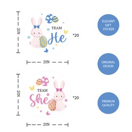 40pcs Easter Gender Reveal Thank You Stickers, Team He Team She Baby Bunny Round Stickers, Little Bunny Boy or Girl Thanks Labels, He or She Round Labels for Gender Reveal Party Favors