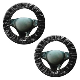 FUIPVGI 2 Pcs Steering Wheel Covers, Black Car Steering Wheel Covers, Soft Stretch Fit Dust Protector Antifouling Breathable Elasticity Car Steering Wheel Protection Cover One Size (Black)