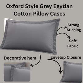 Bed Pillow Cases 2Pack Egyptian Cotton - 200 Thread Count 50X75cm Size Oxford Style Covers - 100% Natural Steen Super Soft Material Anti Allergic, Cooling Pillow cases (Gray)