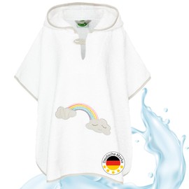 Smithy Badeponcho für Kinder & Babys aus kuscheliger Frottee Baumwolle - Liebevoller Badetuch Poncho mit Kapuze für Mädchen & Jungen - Kinderponcho Kapuzenhandtuch Regenbogen Wolke