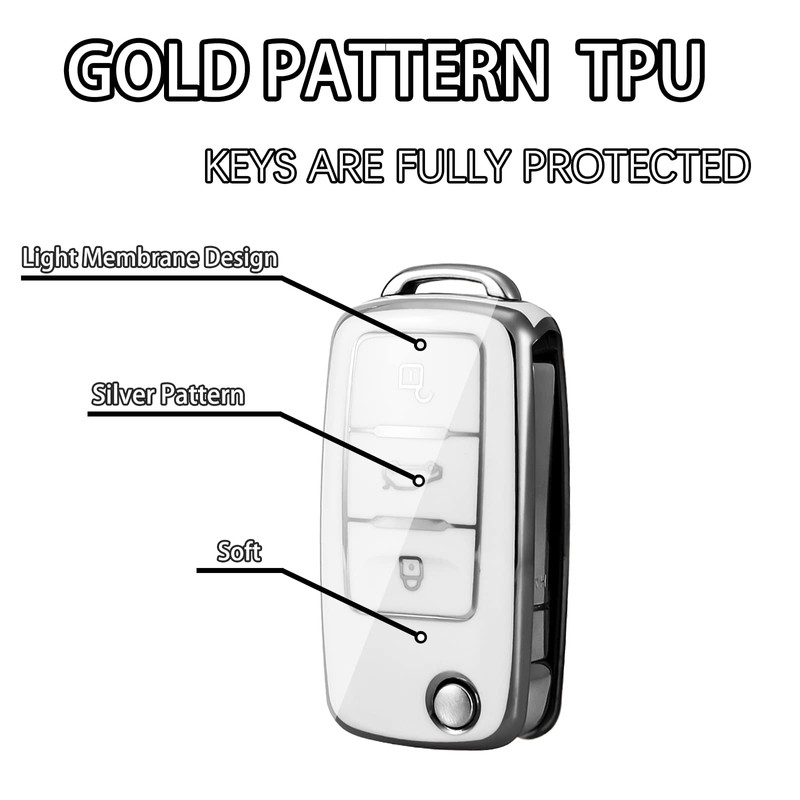 WORCAS Silver Pattern Soft TPU 360 Degree Protection Key Case