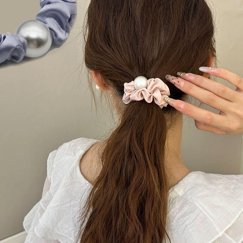 Premium-Satin-Haargummi, Seide Haargummi, Perlen-Satin-Dickdarm-Haar-Scrunchies Samt Schwarz, Softer Than Silk Scrunchies