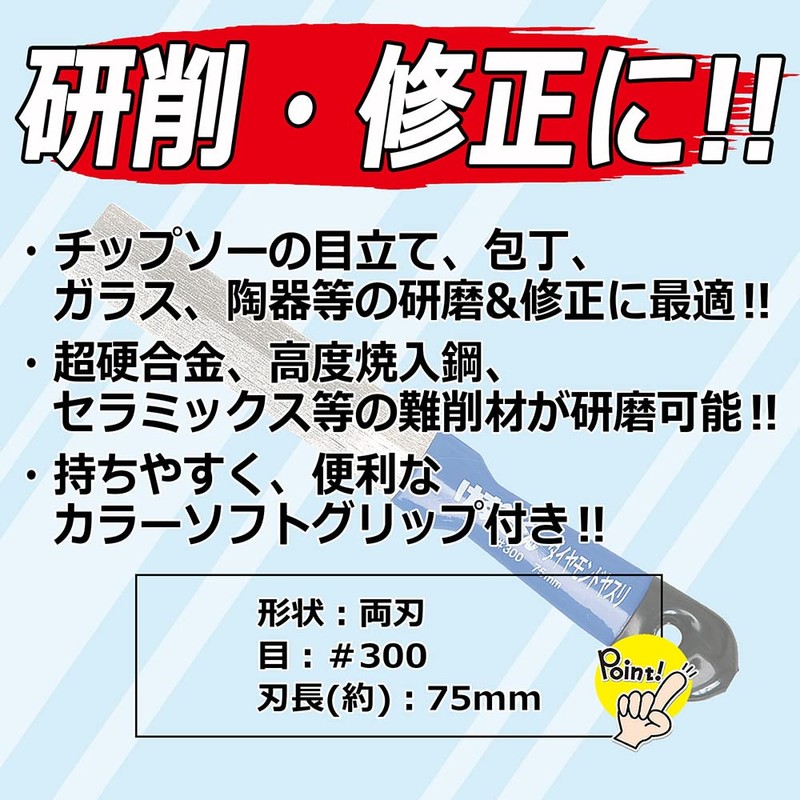 千吉 ダイヤモンド両刃ヤスリ ソフトグリップ 75mm