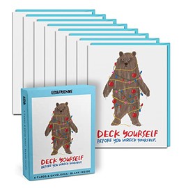 Em & Friends Deck Yourself Bear Cards - Funny Christmas Cards Holiday Cards with Envelopes (Box of 8, Identical Cards) (2-02892)