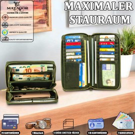 MATADOR Madrid Women's Purse Sizes Including Elegant Gift Packaging | Women's Leather Wallet with RFID Protection | Luxury Leather Wallet Women, Green, Classic