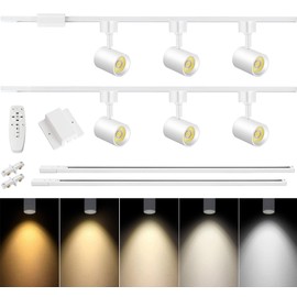 TuyuBEE 6 Lights Remote Control LED Track Lighting Kit with 6.6FT H Type Track Lighting Rails & Floating Canopy Connector, Modern Kitchen Ceiling Light Fixture Dimmable, 2700K - 6000K, 10W 800lm White
