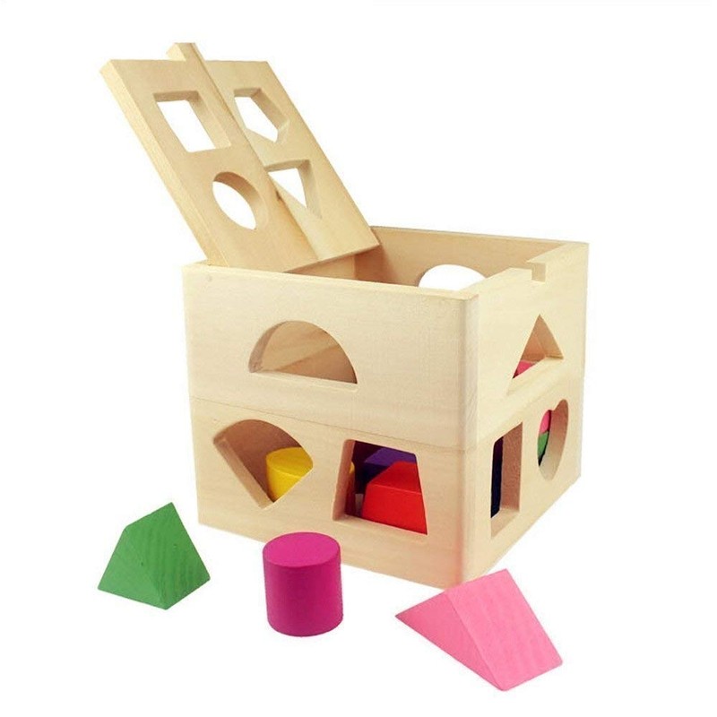 Gearmax Wooden Geometry Toy, Children's Sorting Cube, Educational Toy, Sorting