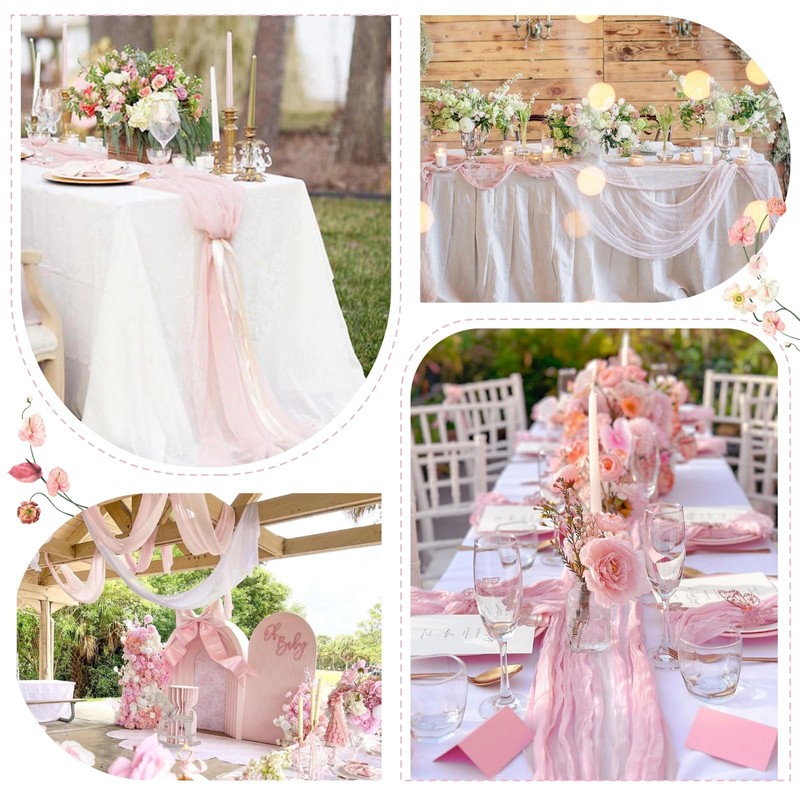 Sioloc 5 Pack Light Pink Cheesecloth Table Runner Spring Decor