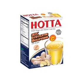 HOTTA Instant Ginger Drink With Zinc & Vitamin C Hot or Cold No Sugar Caffeine Free Tea Soothes Throat Easy Brewing Low Calories Real Asian Ginger, 10 Sachets