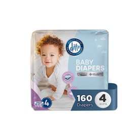 Ditto Baby Diapers Size 4 (160 Count) – Breathable Disposable Diapers – 12-Hour Leak Protection & Wetness Indicator – Day + Overnight Diapers for Sensitive Skin – No Fragrance, Parabens or Latex