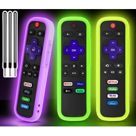 3Pack Case for Roku Remote, Cover for Roku Voice Remote/Hisense/TCL Roku TV Steaming Stick, Silicone Universal Protective Controller Sleeve for Roku TV Remote with Lanyards Glow Yellow Green Purple