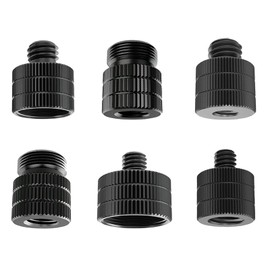Wjelet 6pcs Mic Stand Adapter, Black Aluminium Alloy Camera Stand Adapter Mic Screw Adapter Mic Thread Adapter, Compatible with All Types Of Tripods Microphones Cameras Stands