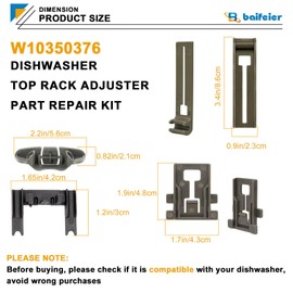 W10350376 W10350374 Dishwasher Top Rack Adjuster Replacement Kit (10PCS) with W10195840, W10195839, W10250160, W10508950 Upper Parts Compatible Whirlpool Kenmore