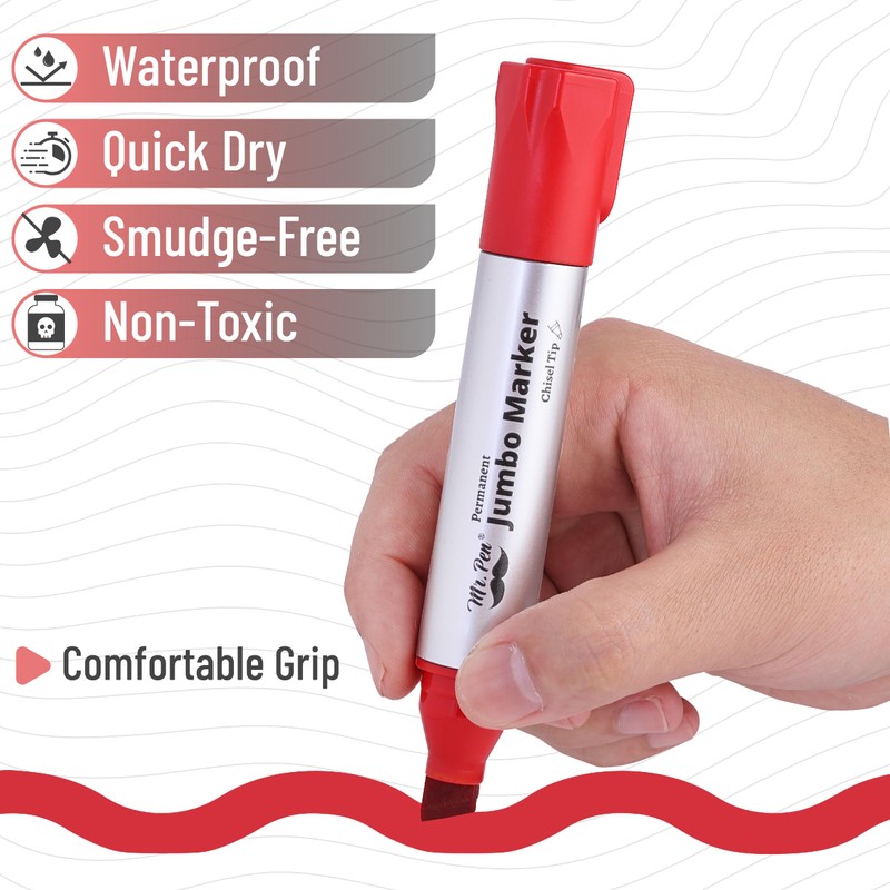 Mr. Pen- Jumbo Permanent Markers, 4 Pack, Red, Chisel Tip,