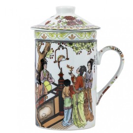 lachineuse - Tazza per infusione di tè - Motivi tradizionali cinesi - Arti e tradizioni asiatiche - Tazza in porcellana - Multicolore - 14,5 cm - Idea regalo di arredamento asiatico