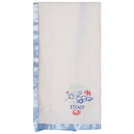 SOHOBABY™ Luxury Baby Boys & Girls Shawl, Baby Blanket, Suitable for Newborn, Infants and Toddlers, Breathable Soft and Warm, Acrylic Shawl. Perfect for Pram or Crib (White/Blue)