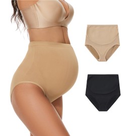 KUNINDOME Plus Size Maternity Panties, 2 Pack of Nude and Black, 3X-Large