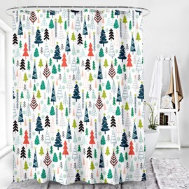 BECAN Christmas Tree Shower Curtain Christmas Tree New Year and Merry Christmas Polyester Fabric Bathroom Shower Curtain 72X72 Inches with 12pcs Hook