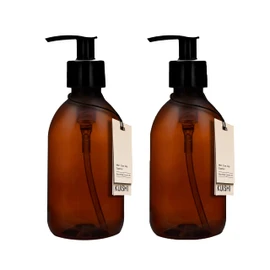 uishi Brown Amber Plastic Bottles with Pump Dispenser [250ml x 2], BPA-Free Plastic Pump Bottles, Empty Pump Dispenser Bottles for Handwash, Lotions, Sanitiser, Shampoo, Conditioner, Shower Gel