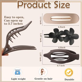 6 PCS Flat Hair Clips, French Lay Flat Claw Clips for Women Girls, 3 Styles Matte Strong Hold Non-slip Hair Claws for Thin Thick Hair(Brown&White)