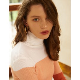 ninovino Women's Turtleneck Bodycon Sweater Long Sleeve Slim Chunky Knitted Pullover Dresses Orange&Brown S