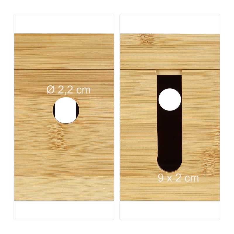 Relaxdays Bamboo Cable Box, Multi-Purpose, Compact, Universal, Practical Cable Management,