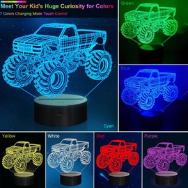 3D Monster Truck Night Light, 7 Colours Interchangeable Monster Trucks, Perfect for Boys and Christmas Gifts or Home Decoration!