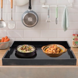 Wooden Stove Top Covers, 29.5 x 22 Inch Noodle Board Stove Cover for Glasstop Stove and Electric Stove, Gas Stove Burner (Ebony)