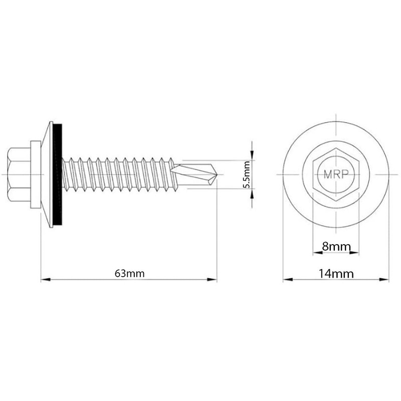 5.5mm x 63mm Silver Self-Drilling Roofing Screws Farmer Screws with