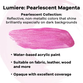 Jacquard Lumiere 2.25oz Fabric Paint Pearlescent Magenta - Metallic Paint for Fabric Leather Canvas Paper and Wood - Light-bodied Metallic Acrylic Paint - Lightfast & Vibrant Metallic Acrylic Paints