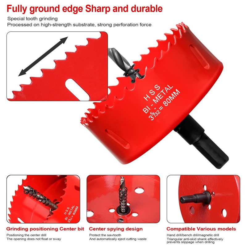 80mm Hole Saws Cutter, HSS Bi-Metal Drill Bit for Wood,
