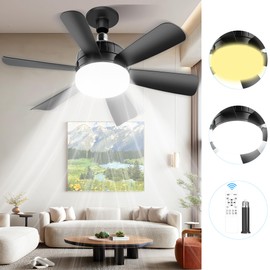 Socket Fan Light Ceiling Fans with Lights and Remote - Dimmable 3 Color Light Bulb Fan Screw in Lightbulb Fan Lights Ceiling Fixtures, 1000 Lumens, 3000-6000K for Bedroom Living Room Indoor - Black