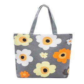 YAMEIZE Large Canvas Tote Bag for Women Work Casual Big Shoulder Handbags Zipper Inner Pocket Bohemia Travel Shopping Bags (Sun Flower)