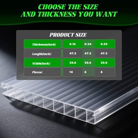 6 Pack Polycarbonate Greenhouse Panels - 4' x 2' x 0.24" Twin-Wall UV Resistant Sheets for Outdoor Garden & Greenhouse Covering, Impact-Resistant, Shatterproof, and Weatherproof for Year-Round Use