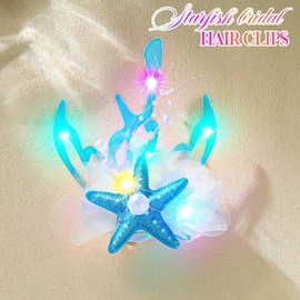 Catery Light Up Starfish Hair Clip Mermaid Hair Pieces Beach Wedding Accessories for Women (Color-Light, One Size)