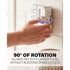 SANUS On-Wall Surge Protector- 4 Rotating Outlets & 2 USB Ports -1080 J - Low-Profile & Fireproof - White