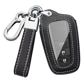 HIBEYO Key Fob Cover Fit for Toyota RAV4 Corolla CHR C-HR Camry Corolla Prado Prius Car Accessories Key Chain Real Leather Key Case Shell Protector fit for Toyota Car Key Cover-A Keychain Black
