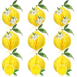 Lenwen 9 Pcs Lemon Honeycomb Centerpieces Honeycomb Balls Lemon Party Favors Tissue Paper Honeycomb Tabletop Lemon Table Decors for Baby Shower Wedding Summer Birthday Party Decorations