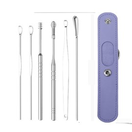 Complete Ear Wax Removal Kit (6 Tools + Leather Pouch) - Stainless Steel Curette & Brush, Easy Storage & Carry for Family Use