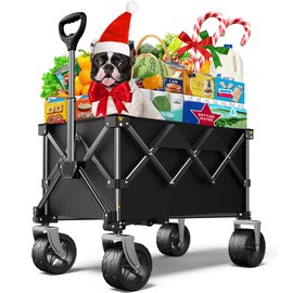 pikulLA Beach Wagon,Collapsible Wagon 220lbs with Big Wheels Foldable Wagon Carts,Portable Utility for Garden Grocery Sports Camping All Terrain-Black