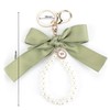 Keyring for Women, Green Ribbon Bow with Imitation Pearl Bracelet